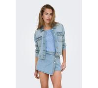 Jeansjacke ONLY "ONLLUMI LS RHINESTONE JACKET DNM PIM", Damen, Gr. S, blau (light blau denim), Denim/Jeans, Obermaterial: 100% Baumwolle, glänzend, unifarben, Jacken Jeansjacke (75217019-S)