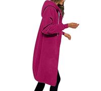 Jeansjacke Perlen Übergangsjacke Damen Kapuzenpullover Frauen Einfarbig Lang Kapuzenjacke Hoodie Mit Kapuze Herbst Winter Warm Mantel Kapuzenpullover Winterjacke Hoodie Oversize (Watermelon Red, L)