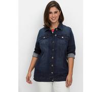 Jeansjacke SHEEGO, Damen, Gr. 54, blau (dunkelblau denim), 98% Baumwolle, 2% Elasthan, unifarben, Jacken Jeansjacke (26077662-54) dunkelblau denim