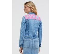 Jeansjacke SOCCX, Damen, Gr. L, blau (light blau print), Jeans, Material: 63% Baumwolle, 25% Polyester, 10% Viskose, 2% Elasthan, bedruckt, bestickt, slim fit kurz, eingesetzt 1-Knopf-Manschette, Jack