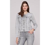 Jeansjacke SOCCX, Damen, Gr. XL, light grau printed, Material: 72% Baumwolle, 27% Polyester, 1% Elasthan, unifarben, slim fit kurz, eingesetzt 1-Knopf-Manschette, Jacken Jeansjacke, mit Brusttaschen (