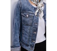 Jeansjacke STREET ONE, Damen, Gr. 40, medium blau wash, Jeans, 72% Baumwolle, 27% Polyester, 1% Elasthan, unifarben, normal normal, ohne Ausschnitt, Bündchen, Jacken Jeansjacke, Rundhalsausschnitt (59