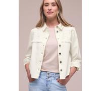 Jeansjacke STREET ONE, Damen, Gr. 42, weiß (ecru washed), Denim/Jeans, Obermaterial: 98% Baumwolle, 2% Elasthan, unifarben, normal hüftbedeckend, Rundhals, 1-Knopf-Manschette mit Knöpfen, Jacken Jeans
