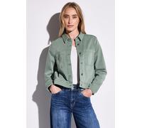 Jeansjacke STREET ONE, Damen, Gr. 46, grün (olive washed), Jeans, 55% Baumwolle, 21% Polyester, 14% Lyocell, 9% Viskose, 1% Elasthan, unifarben, normal normal, V-Ausschnitt, Manschette, Jacken, mit Kn