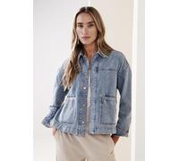 Jeansjacke STREET ONE, Damen, Gr. 46, light blau random washed, Denim/Jeans, Obermaterial: 100% Baumwolle, unifarben, normal hüftbedeckend, Rundhals, 1-Knopf-Manschette, Jacken Jeansjacke, mit großen