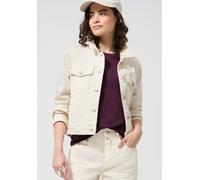 Jeansjacke STREET ONE STUDIO, Damen, Gr. 36, beige (soft ecru), Jeans, 55% Baumwolle, 21% Polyester, 14% Lyocell, 9% Viskose, 1% Elasthan, unifarben, comfort fit normal, V-Ausschnitt, abgesteppt, Jack