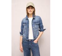 Jeansjacke STREET ONE STUDIO, Damen, Gr. 40, medium blau wash, Jeans, 98% Baumwolle, 2% Elasthan, unifarben, normal normal, V-Ausschnitt, abgesteppt, Jacken Jeansjacke, im Denim-Style (29787112-40) me