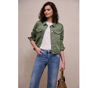 Jeansjacke STREET ONE STUDIO, Damen, Gr. 44, olive washed, Jeans, 55% Baumwolle, 21% Polyester, 14% Lyocell, 9% Viskose, 1% Elasthan, unifarben, normal normal, V-Ausschnitt, abgesteppt, Jacken Jeansja