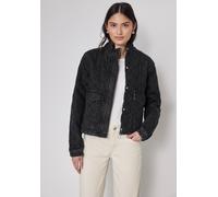 Jeansjacke STREET ONE STUDIO, Damen, Gr. 44, schwarz (schwarz wash), Jeans, Obermaterial: 100% Baumwolle; Futter: 100% Polyester, unifarben, normal kurz, hoch geschlossener Ausschnitt, abgesteppt, Jac