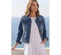 Jeansjacke TAMARIS, Damen, Gr. 34, mid blau use, Denim/Jeans, Obermaterial: 74% Baumwolle, 24% Polyester, 2% Elasthan, unifarben, figurumspielend, 1-Knopf-Manschette, Jacken Jeansjacke, aus elastische