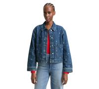 Jeansjacke TOM TAILOR DENIM, Damen, Gr. XXL, mid blau, Denim/Jeans, Obermaterial: 100% Baumwolle, bedruckt, regular fit hüftlang, abgesteppte Kante, Jacken Jeansjacke, mit All-Over-Herz-Print (3639245