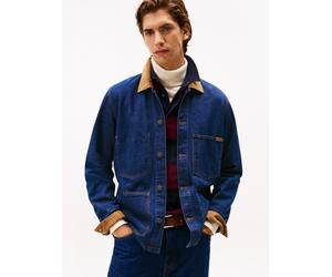 Jeansjacke TOMMY HILFIGER "CHORE JACKET", Herren, Gr. S, lincoln indigo, Denim/Jeans, Obermaterial: 100% Baumwolle, Manschette, Jacken Jeansjacke, Freizeitjacke, Übergangsjacke mit Cord-Kragen, regula
