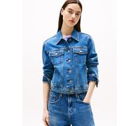 Jeansjacke TOMMY JEANS "CLASSIC TRUCKER JACKET CI8132", Damen, Gr. XS (34), blau (denim medium), Denim/Jeans, Obermaterial: 99% Baumwolle, 1% Elasthan, unifarben, casual, Langarm angesetztes Bündchen,