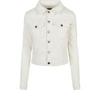 Jeansjacke URBAN CLASSICS "Urban Classics Damen Ladies Organic Denim Jacket", Damen, Gr. S, sanftes weiß, 50% Baumwolle (Bio), 48% Baumwolle, 2% Elasthan, unifarben, slim fit, amerikanischer Ausschnit