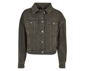 Jeansjacke URBAN CLASSICS "Urban Classics Damen Ladies Oversized Colored Denim Jacket", Damen, Gr. 5XL, grau (braun), 100% Baumwolle, unifarben, oversize, amerikanischer Ausschnitt, Jacken Jeansjacke