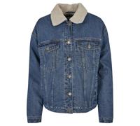 Jeansjacke URBAN CLASSICS "Urban Classics Damen Ladies Oversized Sherpa Denim Jacket", Damen, Gr. 4XL, blau (clearblau washed), 100% Baumwolle, unifarben, oversize, amerikanischer Ausschnitt, Jacken J