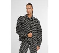 Jeansjacke URBAN CLASSICS "Urban Classics Ladies 80‘s Oversized Laser Printed Denim Jacket", Damen, Gr. S, schwarzlasercheck, 100% Baumwolle, unifarben, normal, amerikanischer Ausschnitt, Jacken Jeans