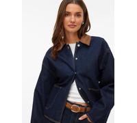 Jeansjacke VERO MODA "VMNOVIE LS DENIM BARN JACKET SI346", Damen, Gr. XS, medium blau denim, Web, Obermaterial: 80% Baumwolle, 20% Polyester, unifarben, Rundhals, Jacken Jeansjacke (50661040-XS) mediu