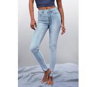Jeansjeggings LASCANA, Damen, Gr. 38, N-Gr, blau (light blau washed), Denim/Jeans, Obermaterial: 98% Baumwolle, 2% Elasthan, figurbetont lang, Jeans, mit Stretch-Anteil in Röhrenform (48269569-38) lig