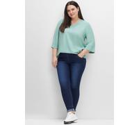 Schlupfjeans SHEEGO, Damen, Gr. 48, Normalgrößen, blau (dunkelblau denim), 76% Baumwolle, 22% Polyester, 2% Elasthan, unifarben, lang, Jeans Schlupfjeans (32710366-48) dunkelblau denim