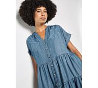 Jeanskleid APRICOT "Besticktes Jeans-Mini-Kleid", Damen, Gr. M (38), N-Gr, blau, gewebt, Obermaterial: 100% Lyocell CLY., uni, V-Ausschnitt, Krempelärmel, Kleider, mit Stufenrock (71890922-38) blau