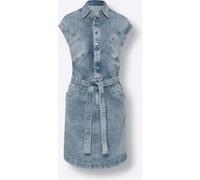 Jeanskleid HEINE "Jeans-Kleid", Damen, Gr. 38, Normalgrößen, blau (blau, bleached), Denim/Jeans, 98% Baumwolle, 2% Elasthan, unifarben, kurz, Rundhals, Kleider (74061309-38) blau, bleached