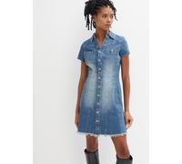 Jeanskleid BONPRIX, Damen, Gr. 42, N-Gr, blau denim, Denim/Jeans, Obermaterial: 98% Baumwolle, 2% Elasthan, A-Linie, Kleider, A-Linien-Schnitt, kurzer Arm, tailliertes Design, mit Brusttaschen (829492