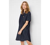 Jeanskleid BONPRIX, Damen, Gr. 46, N-Gr, blau (blau denim used), Denim/Jeans, Obermaterial: 100% Baumwolle, unifarben, oversize knielang, V-Ausschnitt, angesetztes Bündchen, Kleider Jeanskleid, Casual