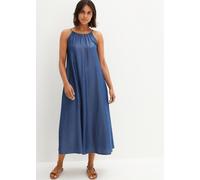 Jeanskleid BONPRIX "Jeanskleid aus fließendem Lyocell", Damen, Gr. 44, N-Gr, blau (blau denim), Denim/Jeans, Obermaterial: 100% Lyocell (TENCEL™), unifarben, A-Linie ca. Mitte Wade, Kleider Jeanskleid
