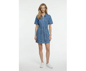 Jeanskleid CALVIN KLEIN JEANS "BELTED SHIRT DRESS RADIO BLUES", Damen, Gr. L, N-Gr, radio blaus, Denim/Jeans, Obermaterial: 100% Baumwolle, unifarben, regular fit ca. Mitte Oberschenkel, Rundhals, ein