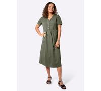 Jeanskleid CASUAL LOOKS "Jeans-Kleid", Damen, Gr. 44, Normalgrößen, grün (khaki), Twill, 100% Baumwolle, unifarben, wadenlang, V-Ausschnitt, Kleider (24605416-44) khaki