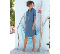 Jeanskleid CASUAL LOOKS "Jeans-Kleid", Damen, Gr. 54, Normalgrößen, blau (blau, bleached), 100% Baumwolle, unifarben, kurz, V-Ausschnitt, Kleider (41997901-54) blau, bleached