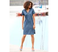 Jeanskleid CASUAL LOOKS "Kleid", Damen, Gr. 46, Normalgrößen, blau (blau, bleached), 100% Baumwolle, unifarben, kurz, V-Ausschnitt, Kleider, Topseller (25179949-46) blau, bleached