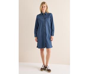 Jeanskleid CECIL, Damen, Gr. S (38), US-Größen, blau (mid blau wash), Jeans, 58% Lyocell, 42% Baumwolle, unifarben, normal knielang, V-Ausschnitt, Bündchen, Kleider, mit Knopfleiste (54822024-S) mid b