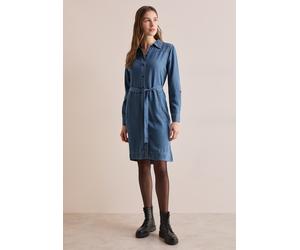 Jeanskleid CECIL, Damen, Gr. XL (44), US-Größen, blau (mid blau wash), Stoff, 100% Lyocell, unifarben, gerade knielang, V-Ausschnitt, Bündchen, Kleider, mit Knopfleiste (85503519-XL) mid blau wash