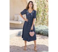 Jeanskleid CLASSIC BASICS "Jeans-Kleid", Damen, Gr. 52, Normalgrößen, blau (blau, bleached), Denim/Jeans, 100% Baumwolle, geblümt, gemustert, mehrfarbig, wadenlang, Rundhals, Kleider (10623615-52) bla