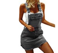 Jeanskleid Damen Sommer - Latzkleid Damen Jeans Kurz Trägerkleid Verstellbare Ärmellos MInikleid Rückenfreies Kleid mit Taschen USA Flagge Kleider Latzrock Freizeitkleid Sommerkleid