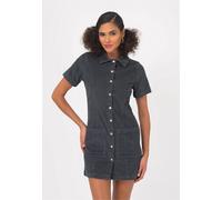 Jeanskleid FRESHLIONS "Delilah", Damen, Gr. XL, EURO-Größen, grün (dunkelgrün), 98% Baumwolle, 2% Elasthan, unifarben, kurz, Kleider, mit kurzen Ärmeln (61976732-XL) dunkelgrün