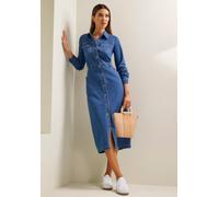 Jeanskleid HEINE "Jeans-Kleid", Damen, Gr. 38, Normalgrößen, blau (blau, bleached), Denim/Jeans, 72% Baumwolle, 27% Polyester, 1% Elasthan, unifarben, lang, Kleider (57724663-38) blau, bleached