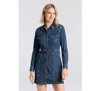Jeanskleid LEVI'S "FLYNN WESTERN COR", Damen, Gr. S (36), N-Gr, there we go, Denim/Jeans, Obermaterial: 99% Baumwolle, 1% Elasthan, figurbetont ca. Mitte Oberschenkel, Manschette, Kleider Jeanskleid,