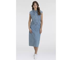 Jeanskleid LEVI'S "ICONIC SLEEVELESS DRESS", Damen, Gr. XS (34), N-Gr, blau (wrapped in blau), Denim/Jeans, Obermaterial: 100% Baumwolle, figurbetont ca. Mitte Wade, Kleider (71152014-XS) wrapped in b