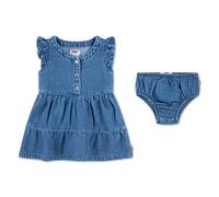 Jeanskleid LEVI'S KIDS "LVG FLUTTER SLEEVE BUTTON UP D", Damen, Gr. 36M (98), N-Gr, dance around, Denim/Jeans, Obermaterial: 100% Baumwolle, unifarben, normal knielang, Rundhals, Kleider Jeanskleid, 2