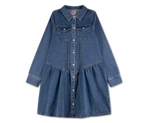 Jeanskleid LEVI'S KIDS "LVG LONG SLEEVE DROP WAIST DRE", Mädchen, Gr. 16 (164), N-Gr, blau (lasso), Denim/Jeans, Obermaterial: 77% Baumwolle, 21% Polyester, 2% Elasthan, Kleider, Durchgehender Knopfve