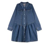 Jeanskleid LEVI'S KIDS "LVG LONG SLEEVE DROP WAIST DRE", Mädchen, Gr. 8 (128), N-Gr, blau (lasso), Denim/Jeans, Obermaterial: 77% Baumwolle, 21% Polyester, 2% Elasthan, Kleider, Durchgehender Knopfver