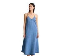 Jeanskleid MARC O'POLO DENIM "aus reinem Organic Cotton", Damen, Gr. L, Normalgrößen, medium blau, Obermaterial: 100% Baumwolle, unifarben, loose fit lang, V-Ausschnitt, normaler Saum, Kleider (625412
