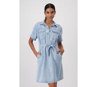 Jeanskleid MONARI, Damen, Gr. 42, N-Gr, blau (jeans), Denim/Jeans, Obermaterial: 100% Lyocell, clean, unifarben, regular fit knieumspielend, Rundhals, eingesetzt Aufschlag, Kleider Jeanskleid, mit Bin