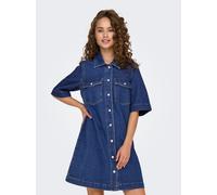 Jeanskleid ONLY "ONLBELLE S/S BUTTON DRESS DNM GUA NOOS", Damen, Gr. XS, N-Gr, blau (dunkelblau denim), Denim/Jeans, Obermaterial: 100% Baumwolle, unifarben, regular fit, Kleider Jeanskleid (58687617-