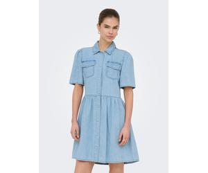 Jeanskleid ONLY "ONLEVELINE SS DNM DRESS AKM", Damen, Gr. XL, N-Gr, light blau denim, Denim/Jeans, Obermaterial: 100% Baumwolle, unifarben, kurz, Rundhals, Kleider, Baumwolle (24601169-XL) light blau