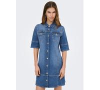 Jeanskleid ONLY "ONLKATERINA 2/4 SHORT DNM DRESS AKM", Damen, Gr. M, N-Gr, medium blau denim, Denim/Jeans, Obermaterial: 98% Baumwolle, 2% Elasthan, unifarben, kurz, Kleider Jeanskleid, in A-Linien Fo