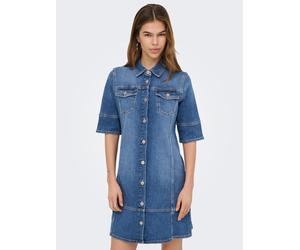 Jeanskleid ONLY "ONLKATERINA 2/4 SHORT DNM DRESS AKM", Damen, Gr. S, N-Gr, medium blau denim, Denim/Jeans, Obermaterial: 98% Baumwolle, 2% Elasthan, unifarben, kurz, Kleider, in A-Linien Form (4133961